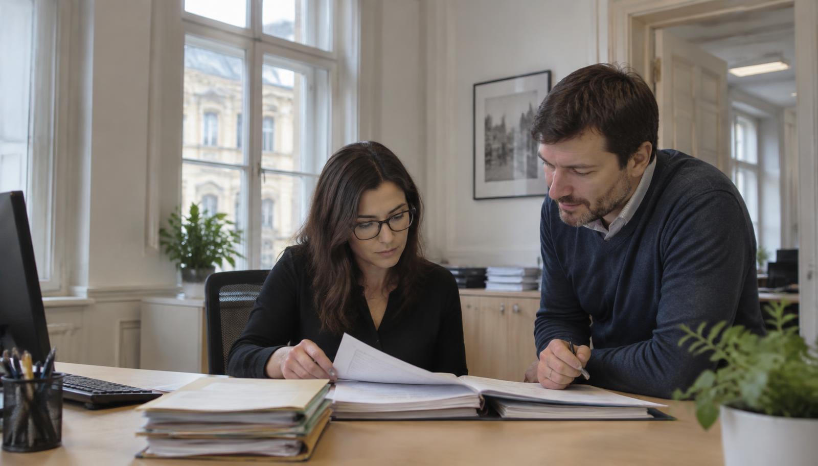 Administrative staff reviewing a case file in a Czech public administration office